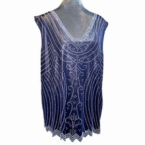 Roamans stretchy sharkskin shimmery beaded dressy tank sheer